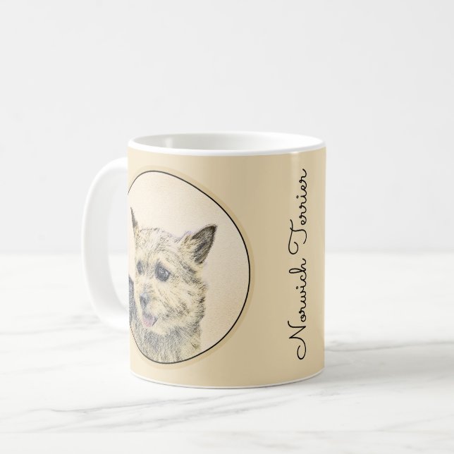 Norwich Terrier-målning - Cute Original Hund Art Kaffemugg (Framsida vänster)