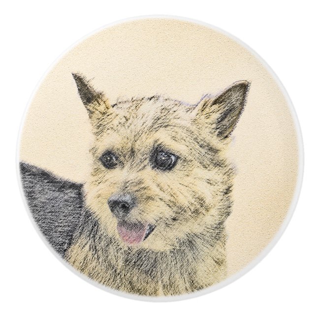 Norwich Terrier-målning - Cute Original Hund Art Knopp (Framsidan)