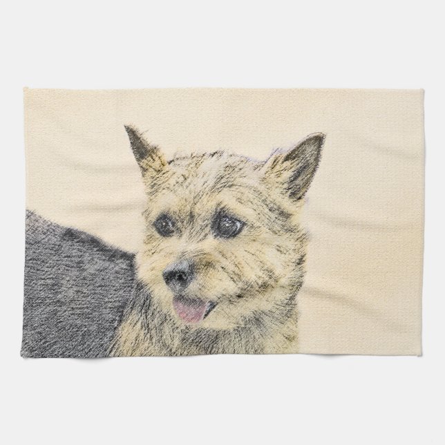 Norwich Terrier-målning - Cute Original Hund Art Kökshandduk (Horisontell)