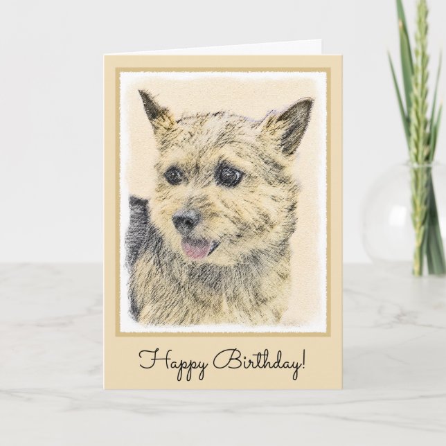 Norwich Terrier-målning - Cute Original Hund Art Kort (Framsida)