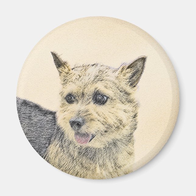 Norwich Terrier-målning - Cute Original Hund Art Magnet (Framsidan)