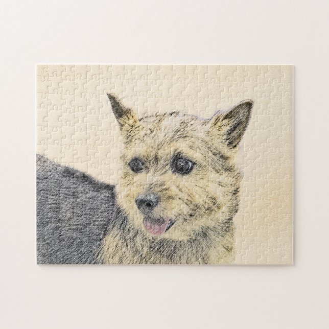 Norwich Terrier-målning - Cute Original Hund Art Pussel (Horisontell)