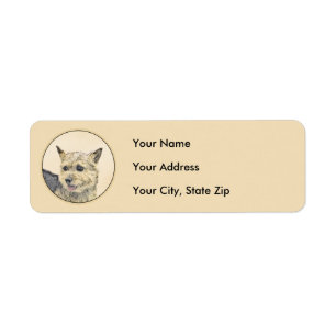 Norwich Terrier-målning - Cute Original Hund Art Returadress Etikett