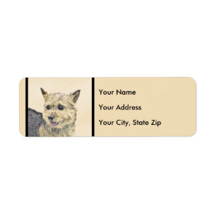 Norwich Terrier-målning - Cute Original Hund Art Returadress Etikett