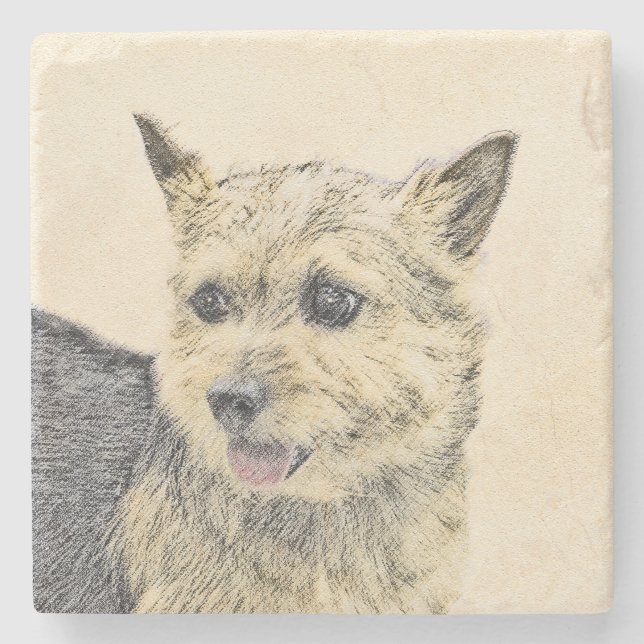 Norwich Terrier-målning - Cute Original Hund Art Stenunderlägg (Framsidan)