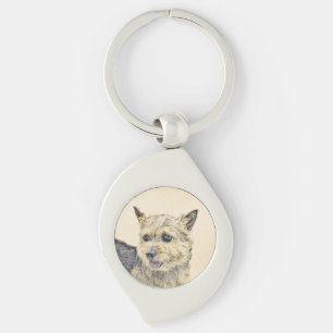 Norwich Terrier-målning - Cute Original Hund Art Swirl Silverfärgad Nyckelring