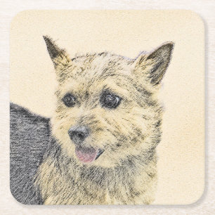 Norwich Terrier-målning - Cute Original Hund Art Underlägg Papper Kvadrat