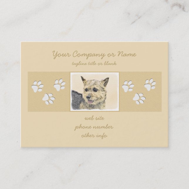Norwich Terrier-målning - Cute Original Hund Art Visitkort (Framsida)