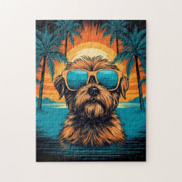 Norwich Terrier med solglasögon på stranden Pussel