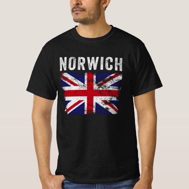 Norwich UK Flag England Souvenir T Shirt (Framsida)