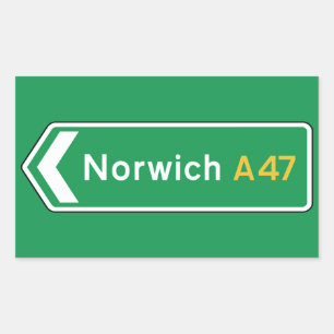 Norwich, UK Road Sign Rektangulärt Klistermärke