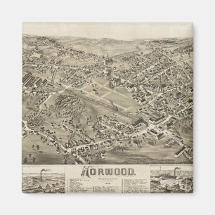 Norwood, MA Antik Karta 1882 Magnet