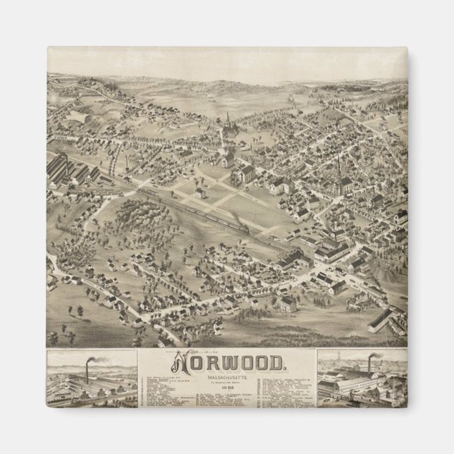 Norwood, MA Antik Karta 1882 Magnet (Framsidan)