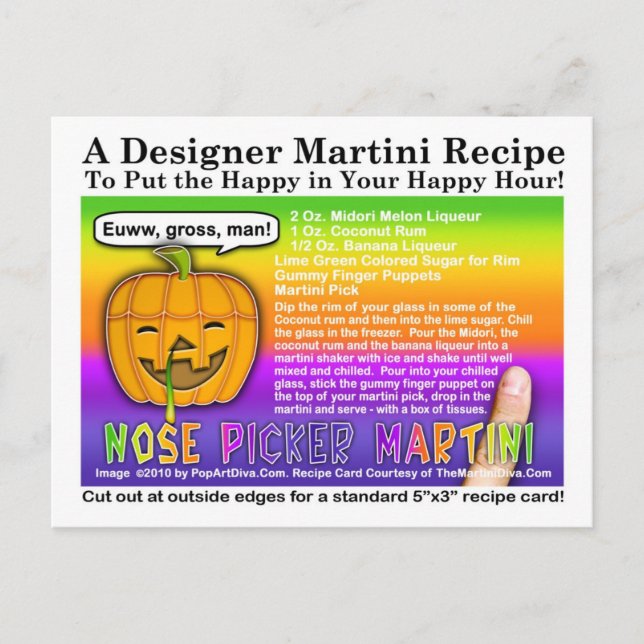 Nose Picker Halloween Martini Recipe-vykort Vykort (Framsida)