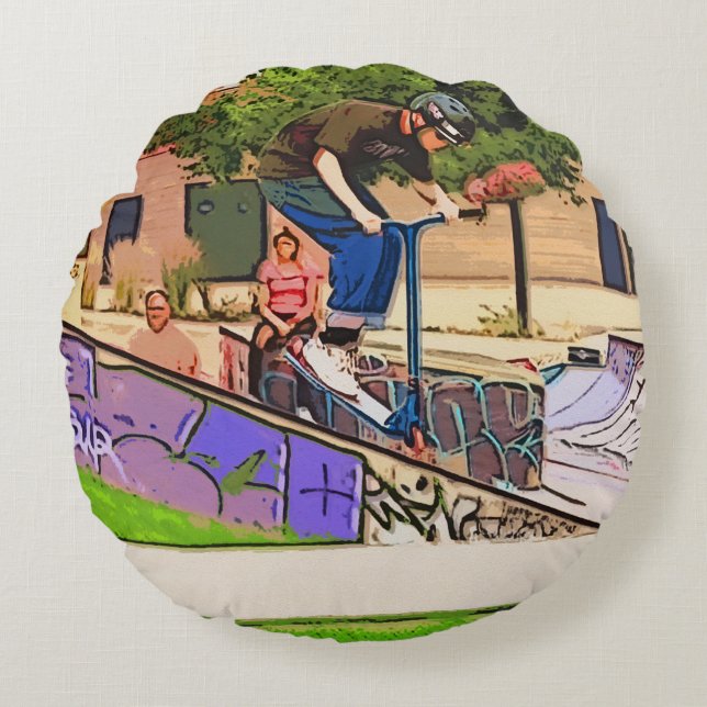 Nosedive-landningen - Scooteråkartrick Rund Kudde (Framsidan)