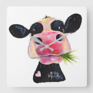 Nosey Friesian Cow 'HURLEY BURLEY' Wall Clock Fyrkantig Klocka