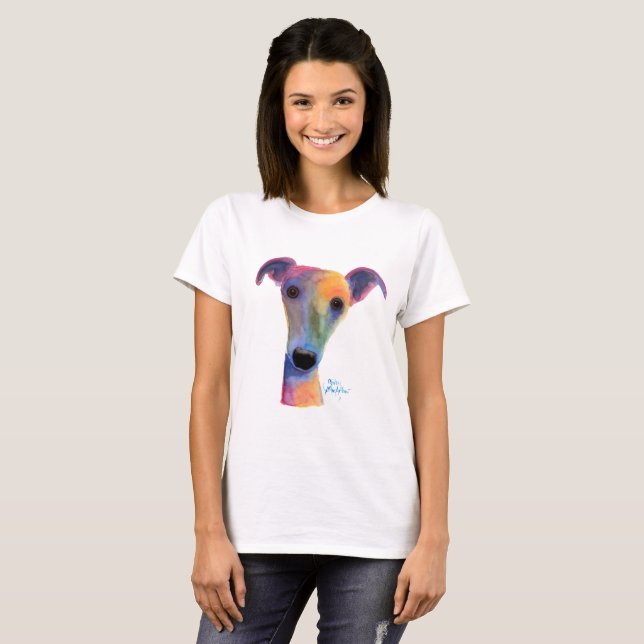 Nosey Hund Whifragmentet Greyhound 'PANSY' Dam T-S Tee Shirt (Hel framsida)