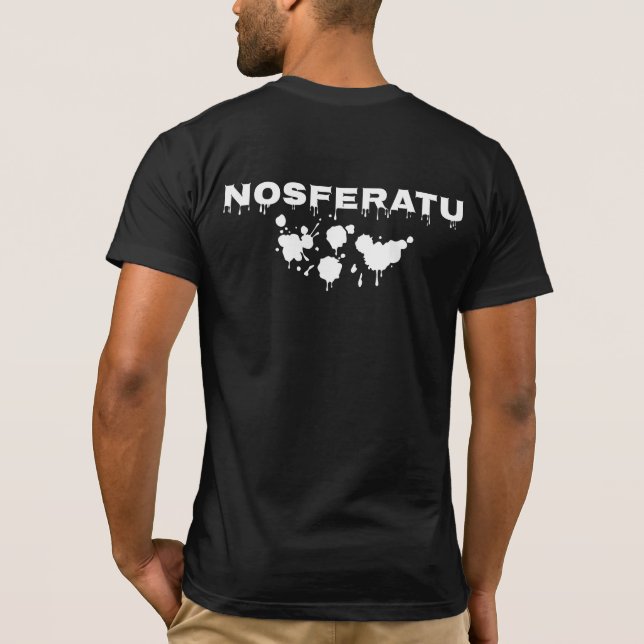 Nosferatu Inspired White på Black Fladdermus Typog T Shirt (Baksida)