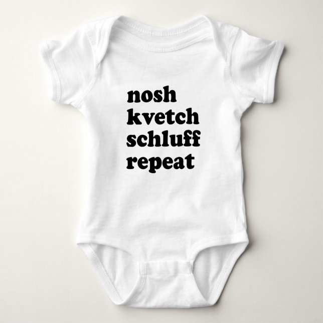 Nosh Kvetch Schluff Repeat Unisex Yiddisk T Shirt (Framsida)