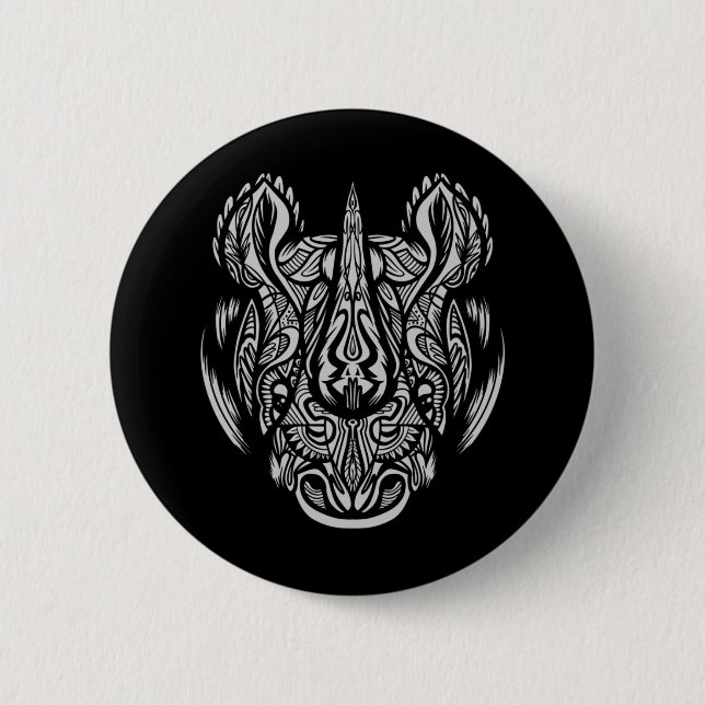 Noshörning Ansikts Ornament design Knapp (Framsida)