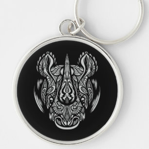 Noshörning Ansikts Ornament design Rund Silverfärgad Nyckelring