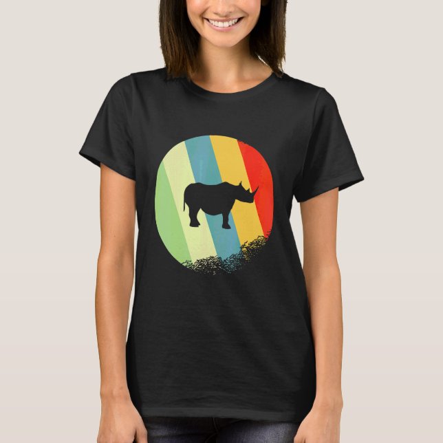 Noshörning Djur Rund Med Retro Färger T Shirt (Framsida)