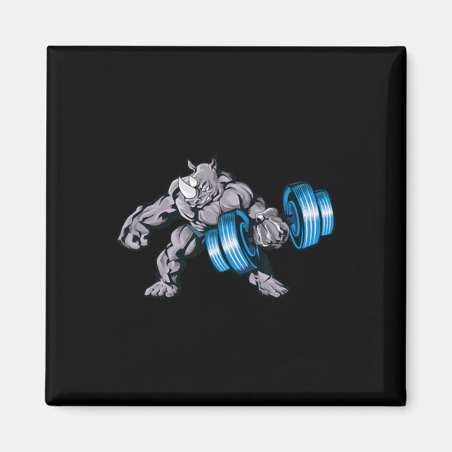 Noshörning Lyfter Vikter Bodybuilding Odjur Gym Fi Magnet (Framsidan)