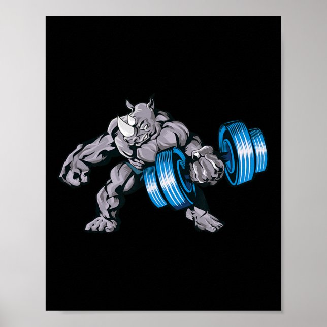 Noshörning Lyfter Vikter Bodybuilding Odjur Gym Fi Poster (Framsidan)