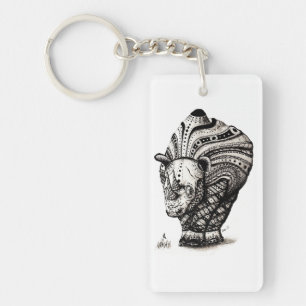 Noshörning och stam- keychain för fjärilsmönst