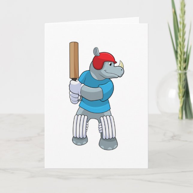 Noshörning på Cricket med Cricket-slagträ Kort (Framsida)