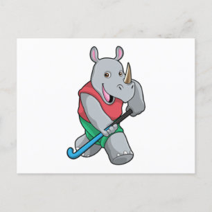 Noshörning på hockey med hockeyklubba vykort