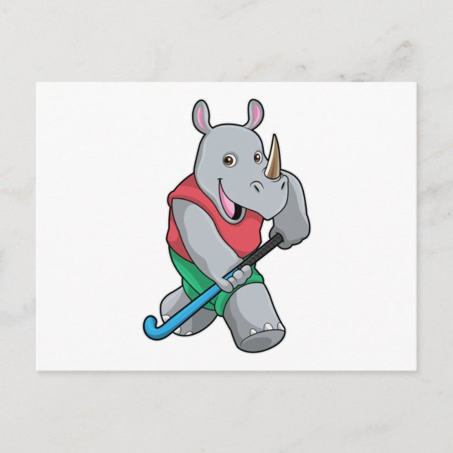 Noshörning på hockey med hockeyklubba vykort (Framsida)