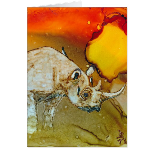 Noshörning på solnedgången hälsningskort (Framsidan)