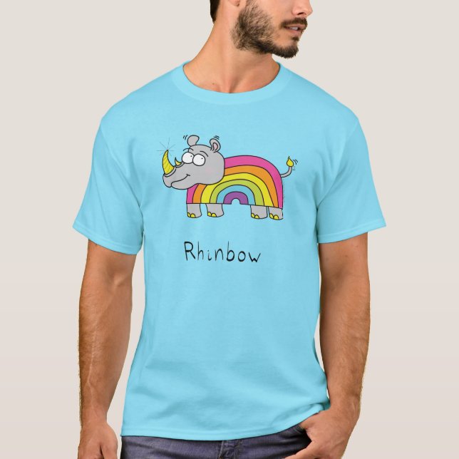 Noshörning Regnbåge Roliga Barn T Shirt (Framsida)