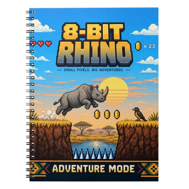 Noshörning, Retro 8-Bit Pixel Art Anteckningsbok (Framsidan)