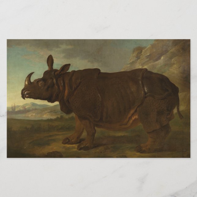 Noshörning (Rhino) (Vilda djur) (av J.B. Oudry) Brevpapper (Framsida)