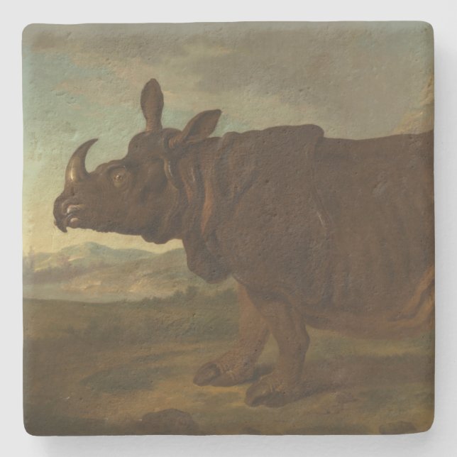 Noshörning (Rhino) (Vilda djur) (av J.B. Oudry) Stenunderlägg (Framsidan)