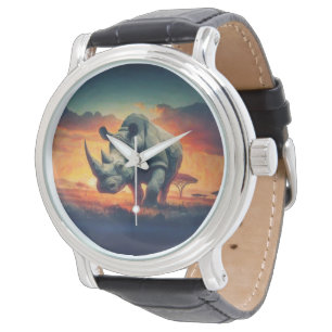 Noshörning Solnedgång Safari Armbandsur