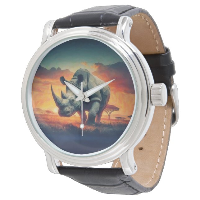 Noshörning Solnedgång Safari Armbandsur (Vinklad)