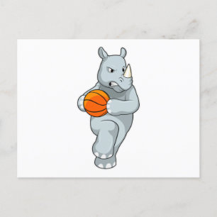 Noshörning som basketspelare med basketboll vykort