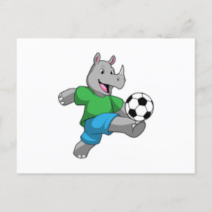 Noshörning som fotbollsspelare med fotboll vykort