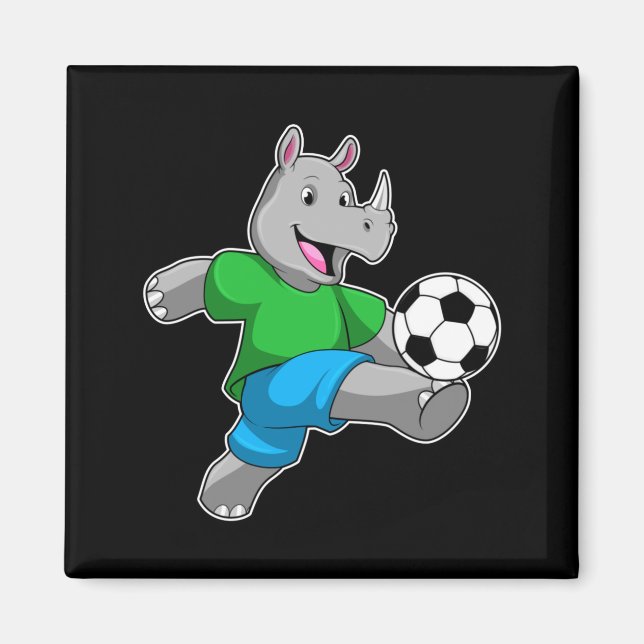 Noshörning som fotbollsspelare med fotbollströja  magnet (Framsidan)