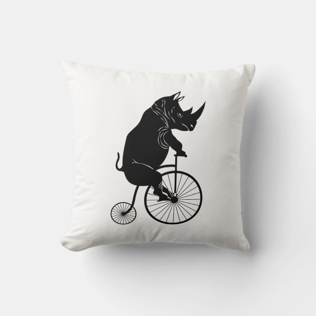 Noshörning som rider en traditionellcykel kudde (Framsida)