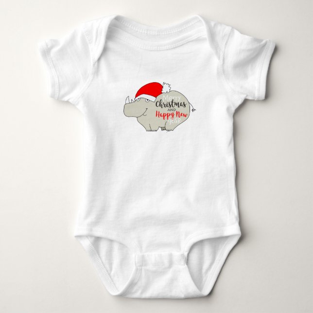 Noshörning Söt Tecknad Jul Tee Shirt (Framsida)