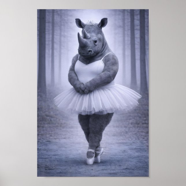 Noshörningsballetdansös i dimmig skog poster (Framsidan)