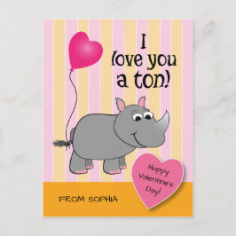 Noshörningvalentin kort för klassrum för dag