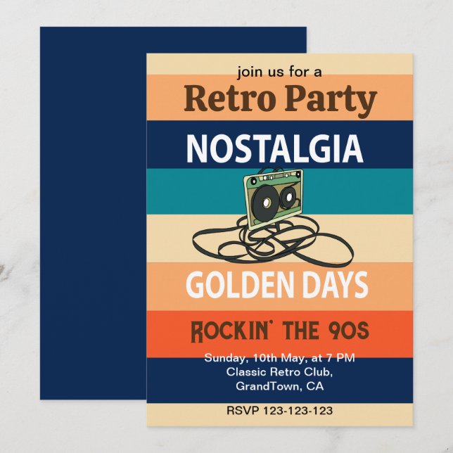 Nostalgi Gyllene Dagar Kassettband Retro Party Inbjudningar (Fram/baksida)