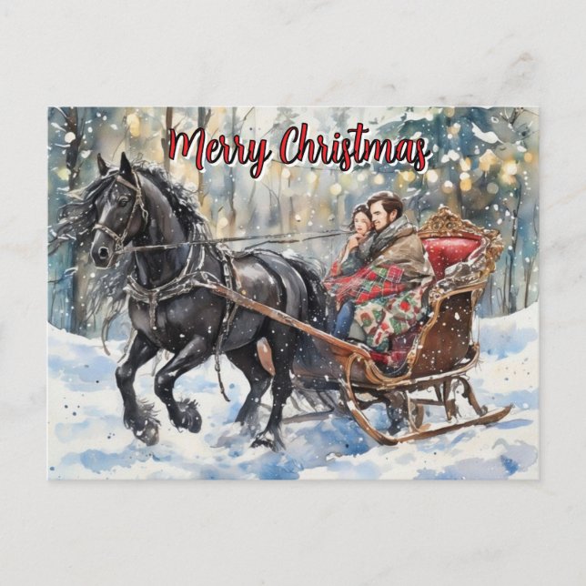 Nostalgia Friesian Sleigh Ride Christmas  Helg Vykort (Framsida)