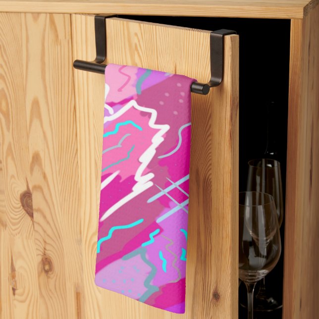 Nostalgia pop Art i Magenta på 90-talet Kökshandduk (Thirds Fold)