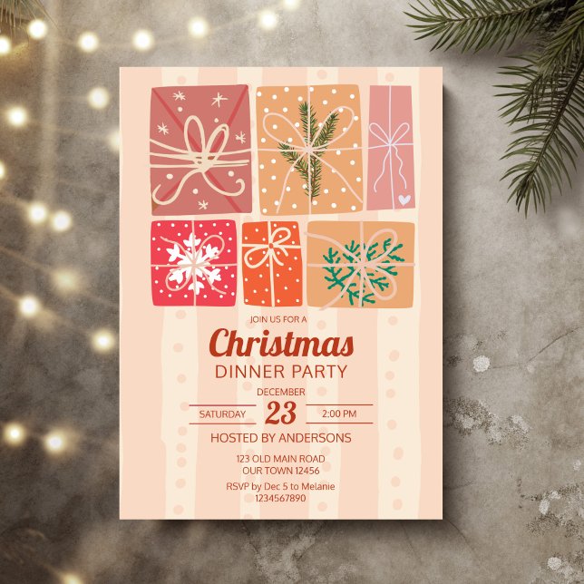 Nostalgia retro jul party inbjudningar (Nostalgia retro Christmas party Invitation cards template gift boxes collage pastel cards)